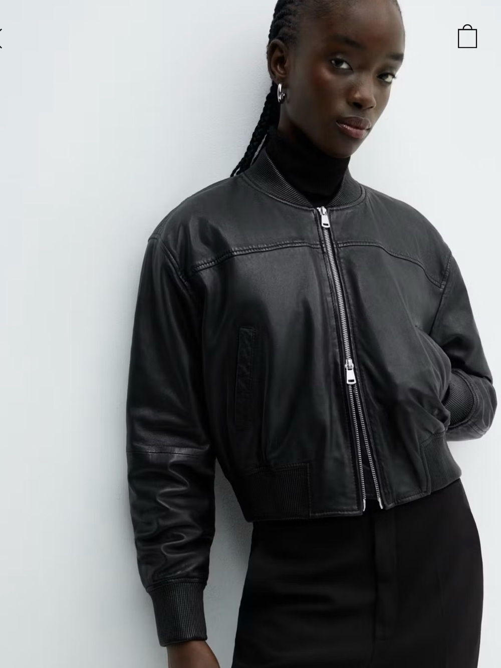 Mango Black Leather Bomber Jacket